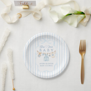 Blue Jean Baby Shower Boy Modern Stripe Paper Plates