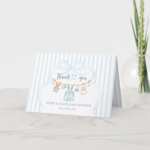 Blue Jean Baby Shower Boy Modern Stripe Thank You Card