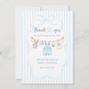 Blue Jean Baby Shower Boy Modern Stripe Thank You Card