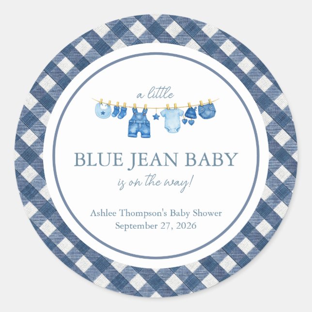 Blue Jean Baby Shower  Classic Round Sticker (Front)
