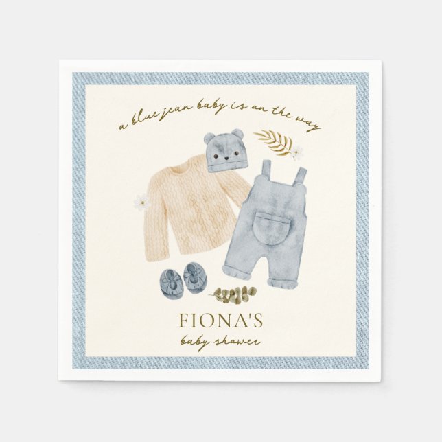 Blue Jean Baby Shower Denim Boy Clothes Napkins (Front)