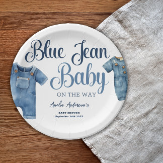 Blue Jean Baby Shower Denim Boy Paper Plates
