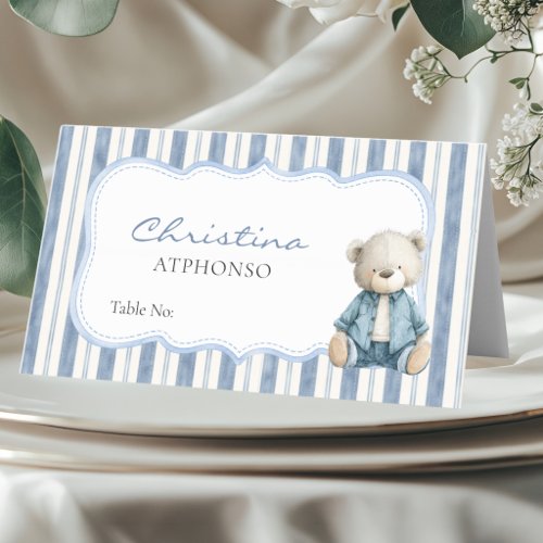 Blue Jean Baby Shower | Denim Teddy Bear Tent Card