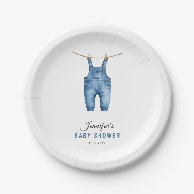 Blue Jean Baby Shower - Denim Theme Paper Plates (Front)