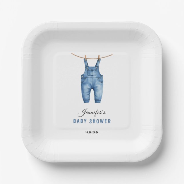 Blue Jean Baby Shower - Denim Theme Paper Plates (Front)