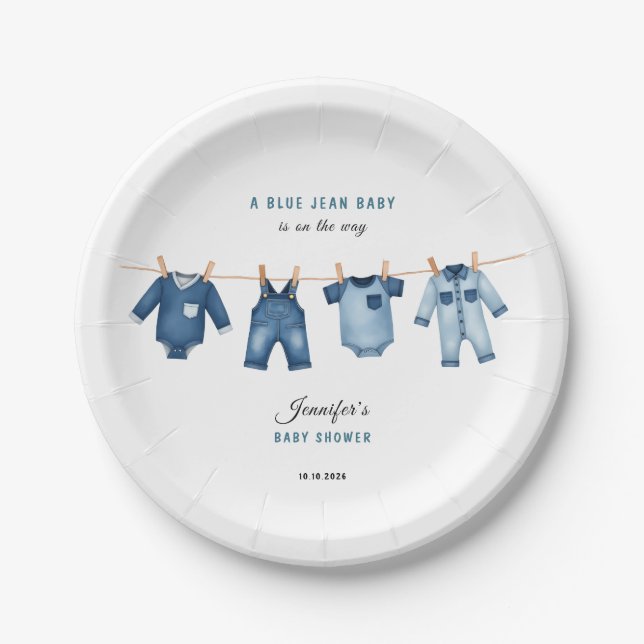 Blue Jean Baby Shower - Denim Theme Paper Plates (Front)