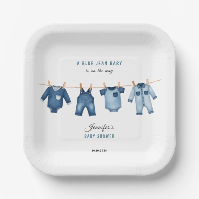 Blue Jean Baby Shower - Denim Theme Paper Plates (Front)