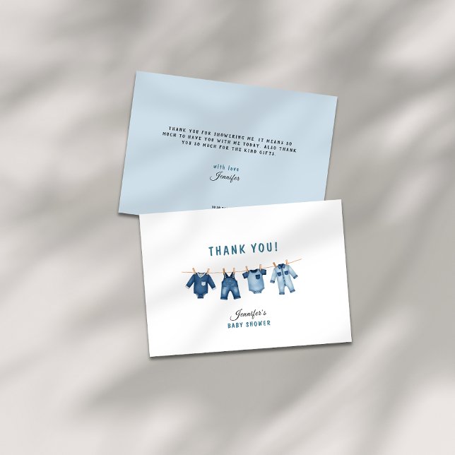 Blue Jean Baby Shower - Denim Theme Thank You Card (A blue jean baby shower thank you card)