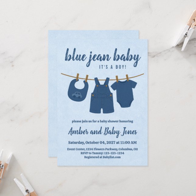 Blue Jean Baby Shower Invitation (Front/Back In Situ)