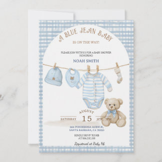 Blue Jean Baby Shower Invitation | Blue Gingham Te