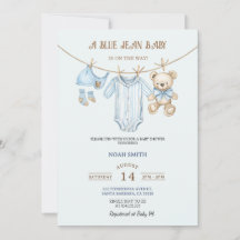 Blue Jean Baby Shower Invitation | Teddy Bear & Ba