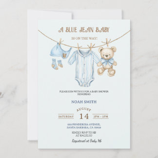 Blue Jean Baby Shower Invitation | Teddy Bear & Ba