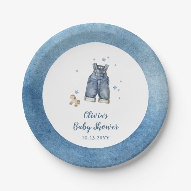 Blue Jean Baby Shower Paper Plates (Front)