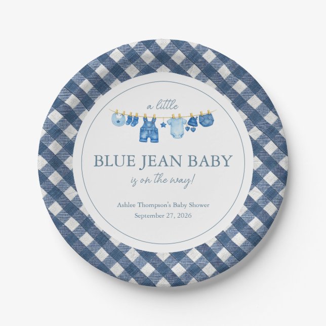 Blue Jean Baby Shower Paper Plates (Front)