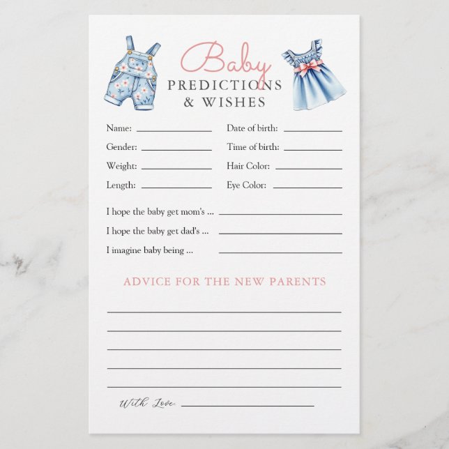 Blue Jean Baby Shower Predictions and Advice (Front)