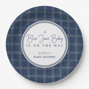 Blue Jean Baby Shower Preppy Navy Plaid Paper Plates