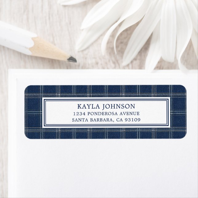 Blue Jean Baby Shower Preppy Plaid Return Address Label (Insitu)
