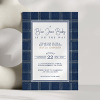 Blue Jean Baby Shower Preppy Plaid Script