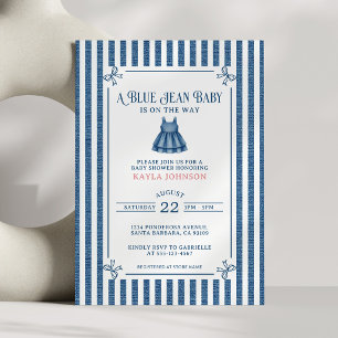 Blue Jean Baby Shower Striped Southern Girl Invitation