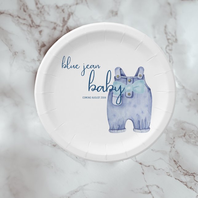 Blue Jean Baby Shower Tableware | Denim Overalls Paper Plates (Creator Uploaded)