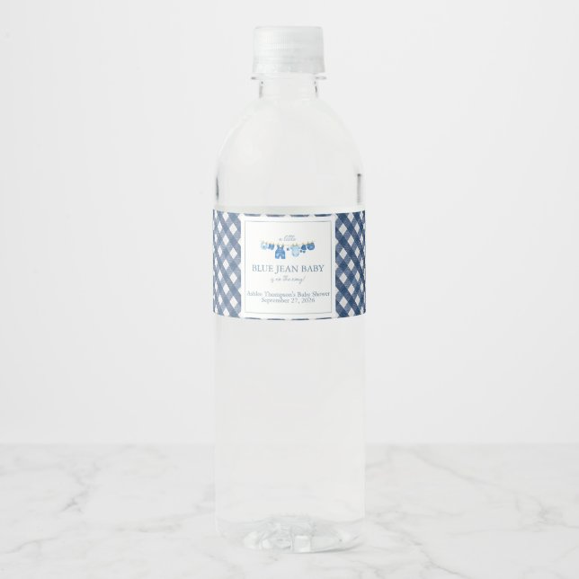 Blue Jean Baby Shower Water Bottle Label (Front)