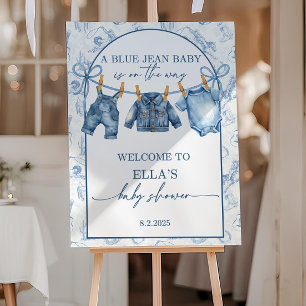 Blue Jean Baby Shower Welcome Sign, Editable Cloth Foam Board
