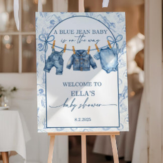 Blue Jean Baby Shower Welcome Sign, Editable Cloth Foam Board
