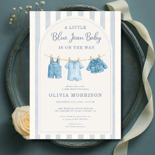 Blue Jean Baby Stripes Baby Shower Invitation
