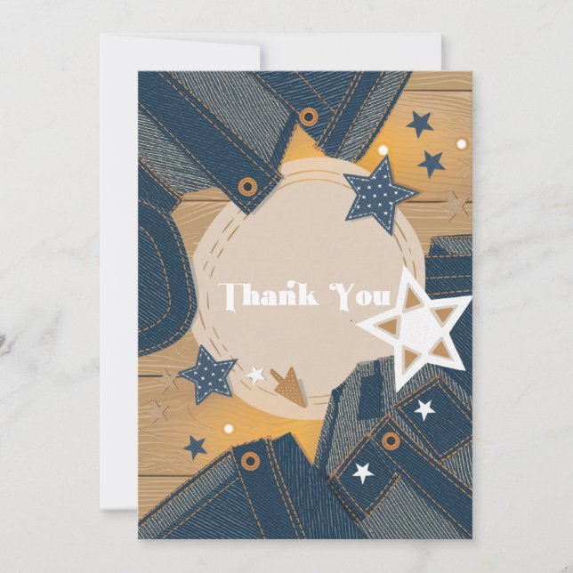 Blue Jean Baby Theme Denim Patchwork Baby Shower Thank You Card (Front)