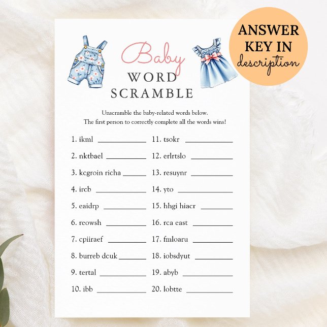 Blue Jean Baby Word Scramble Baby Shower Game (Creator Uploaded)