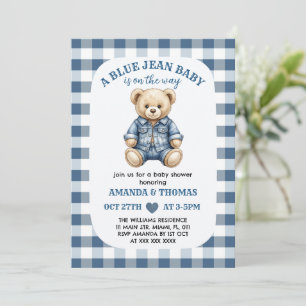 Blue Jean Bear Baby Shower Invitation