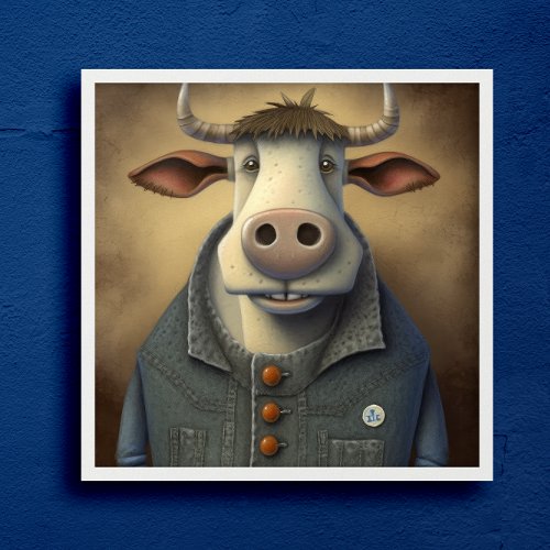 Blue Jean Bovine _ Funny cow in a costume Poster