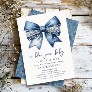 Blue Jean Bow Baby Shower Invitation