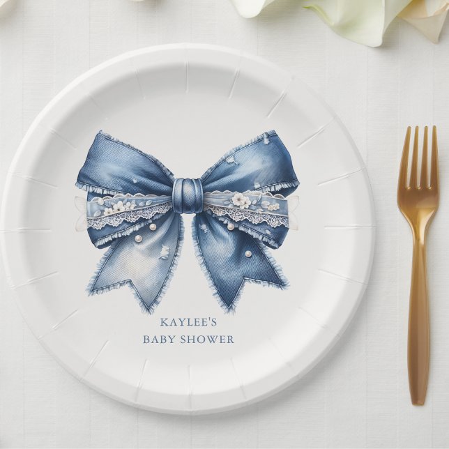 Blue Jean Bow Baby Shower  Paper Plates (Creator Uploaded)