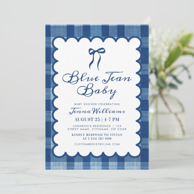 Blue Jean Boy Baby Shower  Invitation (Standing Front)