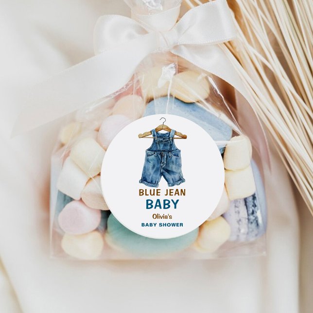 Blue Jean Boy Western Baby Shower Classic Round Sticker (Creator Uploaded)