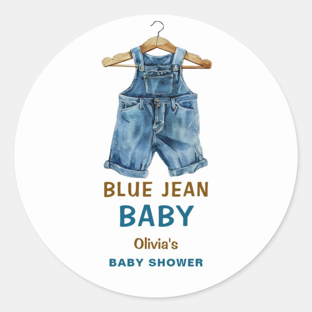 Blue Jean Boy Western Baby Shower Classic Round Sticker (Front)