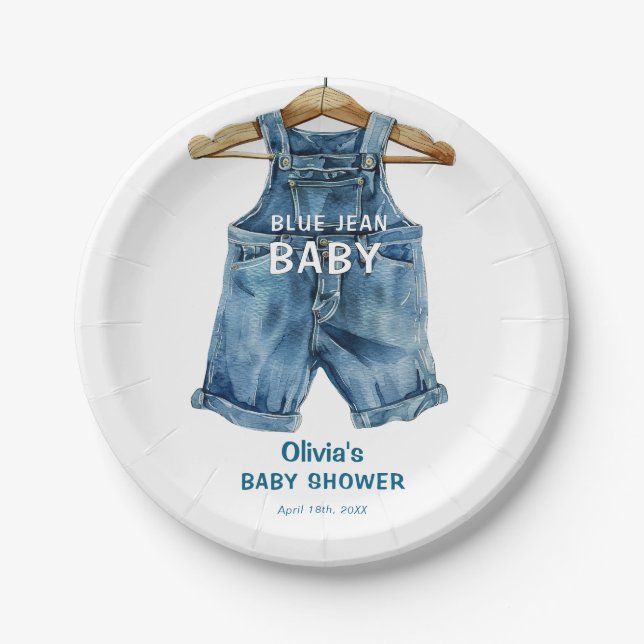 Blue Jean Boy Western Baby Shower Paper Plates (Front)