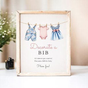 Blue Jean Decorate a Bib Baby Shower Game Sign