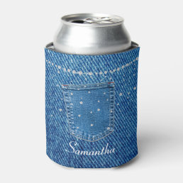 Blue Jean Denim and Diamond with Pocket Can Cooler