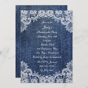 Blue Jean Denim And Lace Bachelorette Party Invitation
