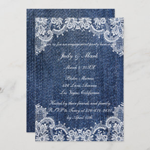 Blue Jean Denim And Lace Engagement Party Invitation