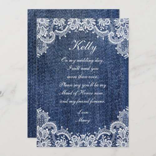 Blue Jean Denim And Lace Maid Of Honor Invitation