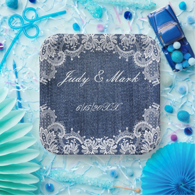 Blue Jean Denim And Lace Paper Plates (Party)