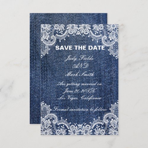 Blue Jean Denim And Lace Save The Date Announcement