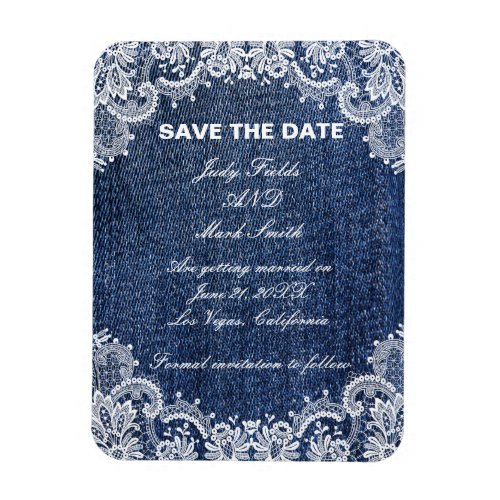 Blue Jean Denim And Lace Save The Date Magnet