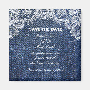 Blue Jean Denim And Lace Save The Date Magnet