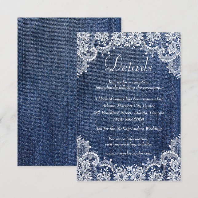 Blue Jean Denim And Lace Wedding Details Enclosure (Front/Back)