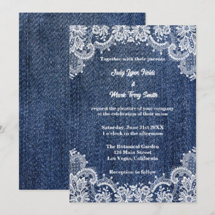 Blue Jean Denim And Lace Wedding Invitation