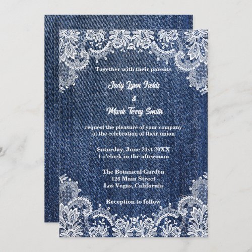 Blue Jean Denim And Lace Wedding Invitation